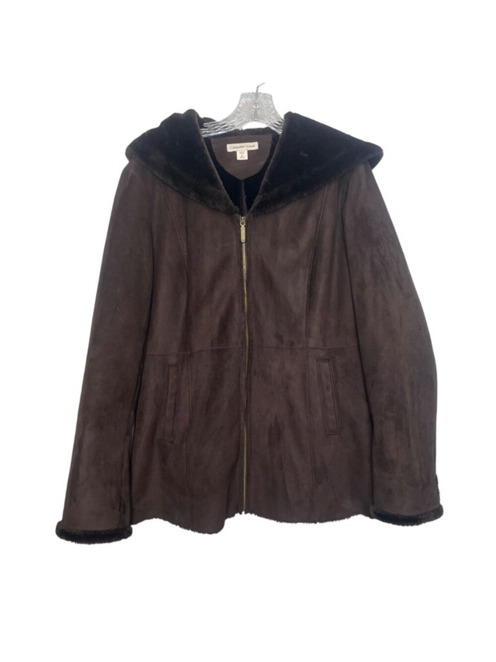 Coldwater Creek Faux Fur Hooded Coat Womens Medium Brown Winter